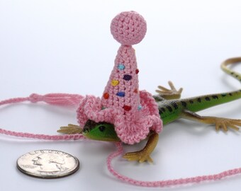 Snake Birthday Hat, crochet hat for ball python snake, hamster, lizard, hedgehog, doll, toy