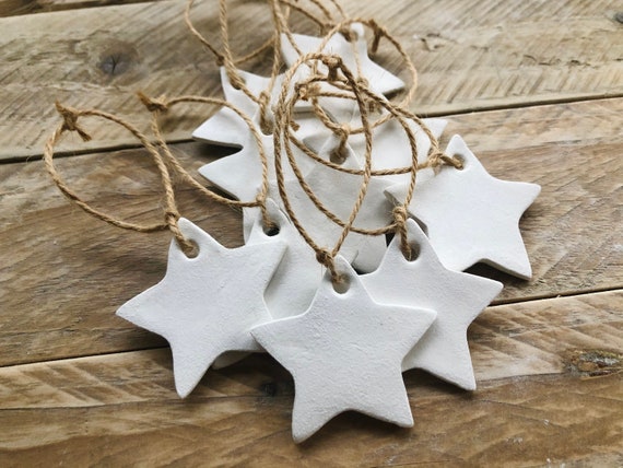 Set of 10 - Rustic White Clay Scandi Party Stars Christmas Tree Decoration Ornaments Gift