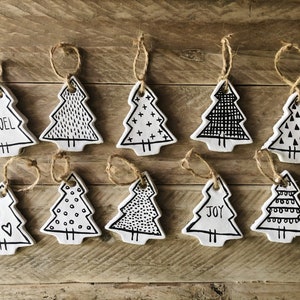 Set of 10 - Handmade Black-and-White Scandi Christmas Tree Ornament Decorations