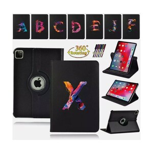 Personligt 1 Initial 360 Roterande Läderfodral För Apple iPad /iPad Mini /iPad Air /iPad Pro Surfplatta