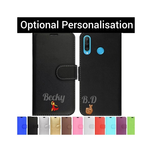 Personalisierter Name/Initialen/Emojis Leder Flip Wallet Handyhülle Cover für Huawei y3 y5 y6 y7 y9 p10 p20 p30 p40 Psmart