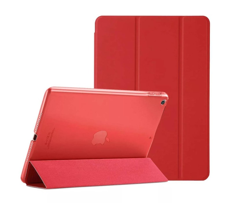 Personalizado 1 3d hombre / mujer bordado sonriente soporte funda semi transparente detrás para Apple iPad /iPad Mini /iPad Air /iPad Pro Tablet Red