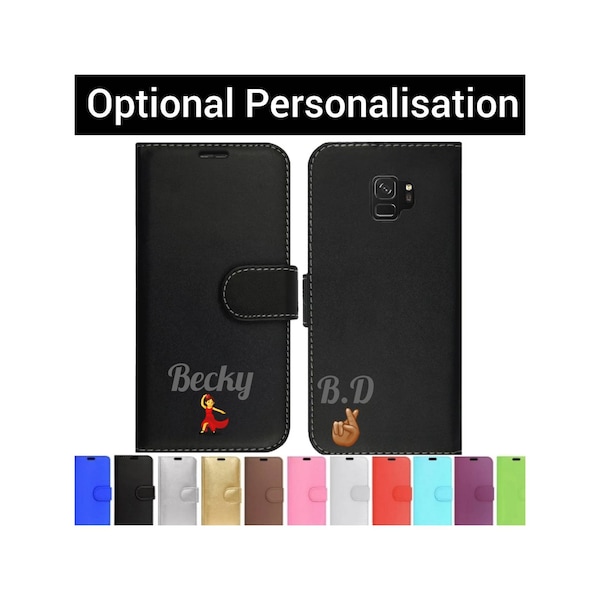 Personalised Name/Initials/Emojis Leather Flip Wallet Phone case cover for Samsung Galaxy s7 s8 s9 s10 s10e s20 s21 Ultra Edge plus 5G Note