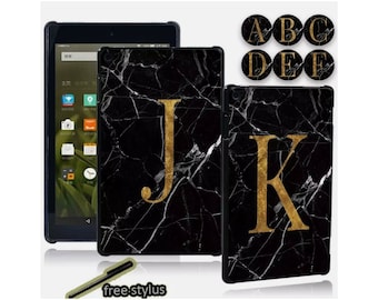 Personalised 1 Initial Marble Letter Cover Case for  Kindle Fire HD  8th/10thpaperwhite 1/2/3/4 Tablet 