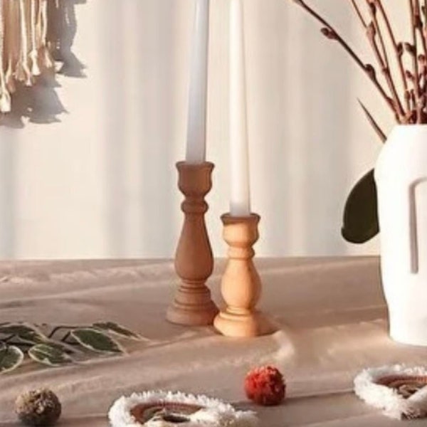 Natural Wooden Candlesticks, Set of 2, Candlestick Holders, Unique Candle Holder, Wooden Candle, Unique Christmas Table Decoration Gifts