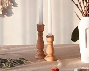 Candelabros de madera natural, juego de 2, portavelas, portavelas único, vela de madera, regalos únicos de decoración de mesa navideña