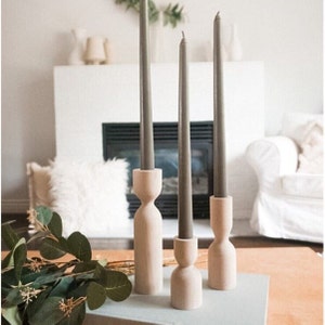 Set of 3, Natural Wooden Candlesticks, Minimalist Wood Candle Holder, Scandinavian Home, Unique Christmas Table Decoration Gifts, 10X14X18 image 6