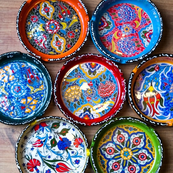Hand Painted Colourful Ceramic Ashtrays, Decorative Indoor Outdoor Decoration, Floral Design, Unique Mother's Day Gift for Home