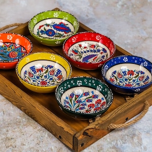 Turkish Ceramic Bowls (12 cm), Medium Meze Plates, Floral Design Serving Bowls, Traditional Unique Mother's Day Gift for Home