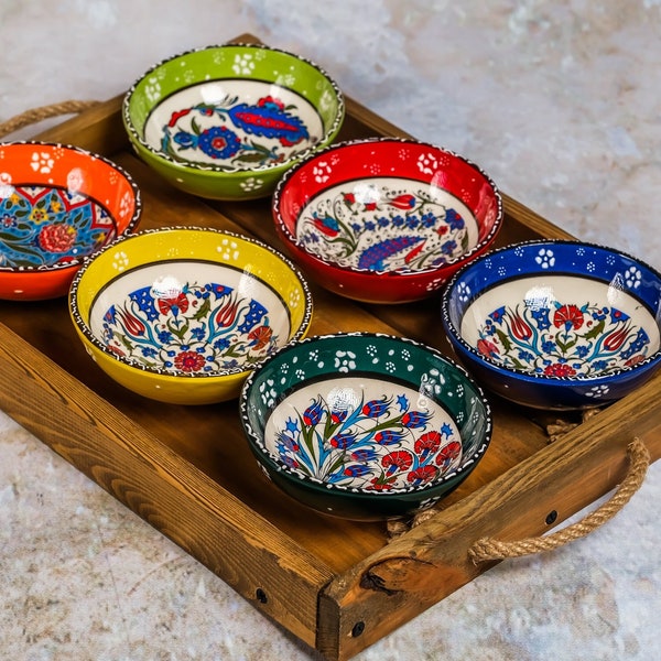 Türkische Keramikschalen (12 cm), mittelgroße Meze-Teller, Servierschalen mit Blumenmuster, traditionelles einzigartiges Muttertagsgeschenk für Zuhause