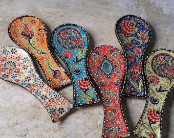 Hand Painted Spoon Rest, Traditional Turkish Kitchen, Handmade Ceramic Spoon Holder, Cooking Utensil Pottery, Mother's Day Gift for Home