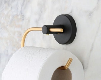 Toilet Roll Holder Wall Mounted Bathroom Paper Tissue Hanger Dispenser Modern Style, Stainless Steel, Gold Black Wc Paper Holder