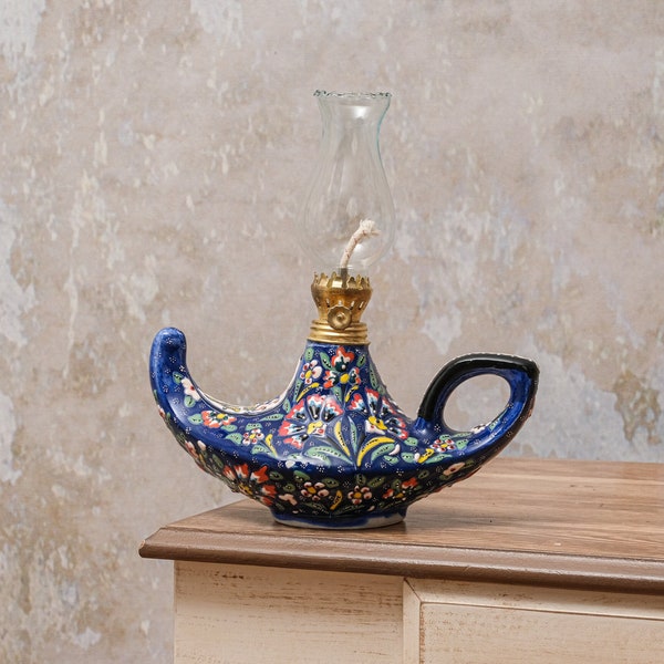 Handgefertigte Keramik-Gaslampe, dekorative traditionelle osmanische türkische Lampe, Aladdin-Magie, Vintage Indoor Outdoor, Muttertagsgeschenk für Zuhause