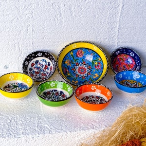7-Pieces Turkish Ceramic Bowls / Bowls for Snack, Tapas, Dessert, Nuts, Olive, Soy Sauce, Butter, Unique Mother's Day Gift for Home