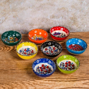 Hand Painted Small Turkish Ceramic Bowls (8 cm), Snack Bowls for Tapas, Dessert, Nuts, Olive, Soy Sauce, Dip, Mother's Day Gift for Home