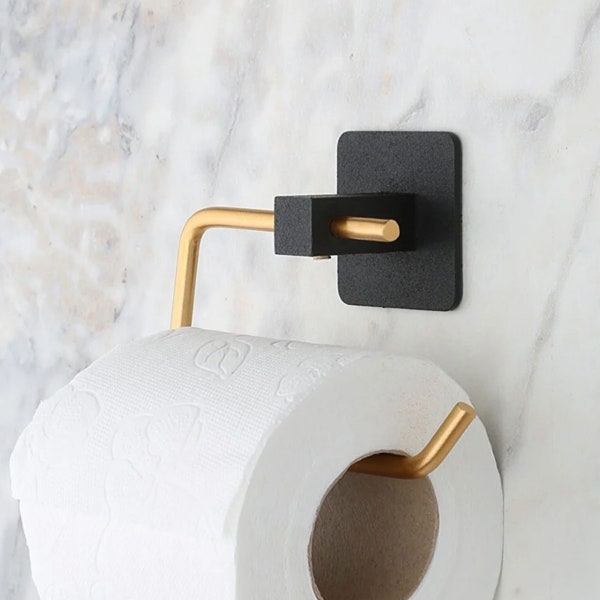 Self Adhesive Gold Toilet Paper Holder, Industrial Modern Toilet Roll Holder, Tissue Stand Hanger Bathroom Storage, Gift for Hotels and Bars