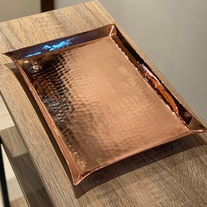 100% Copper Handmade, Unique Shiny Decorative Tray, Jewellery, Whiskey, Wine Tray, Wedding Decoration, Mother's Day Gift for Home