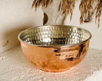 Cuenco brillante decorativo pesado hecho a mano de cobre 100% puro (15 cm y 370 g), cuencos para batir huevos, mezclar ensaladas, hammam de baño y accesorios de spa