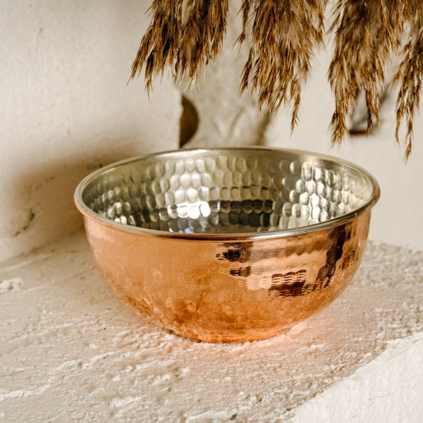 100% Pure Copper Handmade Heavy Decorative Shiny Bowl (15 cm and 370g), Bowls for Egg Beating, Salad Mixing, Bath Hammam and Spa Accessories