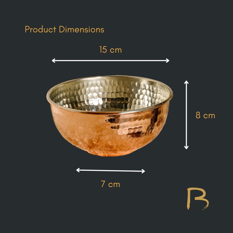 100% Pure Copper Handmade Heavy Decorative Shiny Bowl 15 cm and 370g, Bowls for Egg Beating, Salad Mixing, Bath Hammam and Spa Accessories image 5