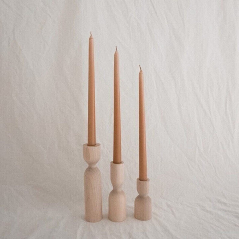 Set of 3, Natural Wooden Candlesticks, Minimalist Wood Candle Holder, Scandinavian Home, Unique Christmas Table Decoration Gifts, 10X14X18 image 7