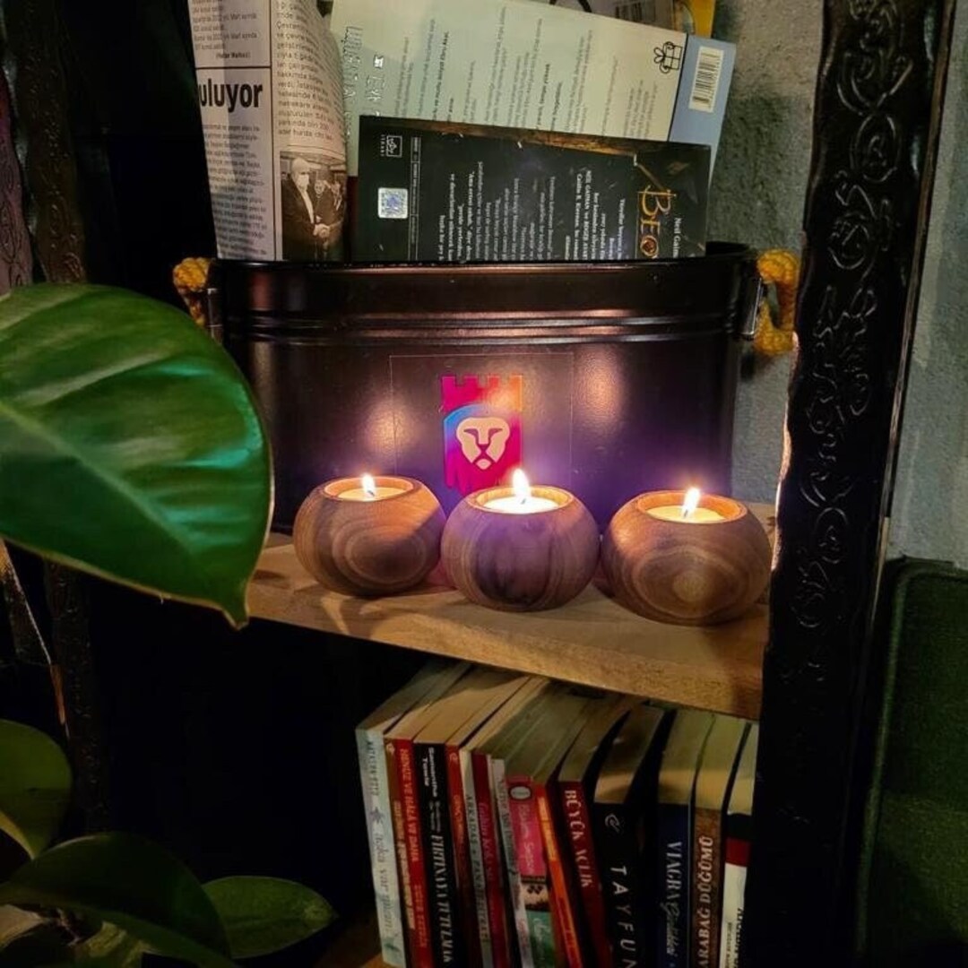 Set of 3, Wooden Round Candle Holders, Modern Rustic Wooden Candle