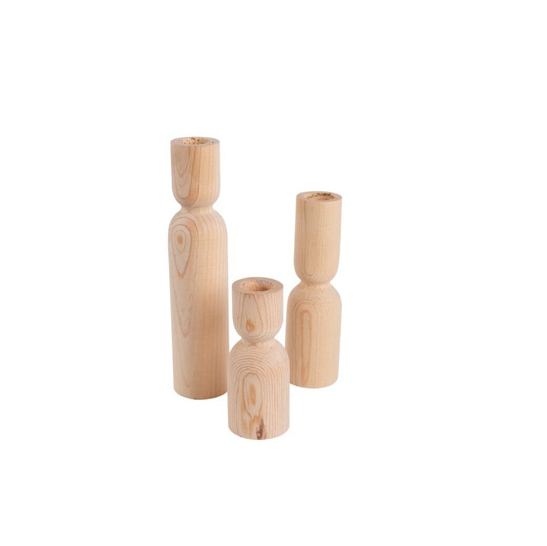 Set of 3, Natural Wooden Candlesticks, Minimalist Wood Candle Holder, Scandinavian Home, Unique Christmas Table Decoration Gifts, 10X14X18 image 8