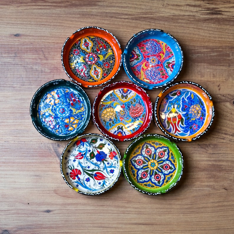 Hand Painted Colourful Ceramic Ashtrays, Decorative Indoor Outdoor Decoration, Floral Design, Unique Mother's Day Gift for Home image 1