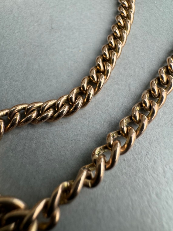 Antique 9ct gold  double Albert chain with free r… - image 4