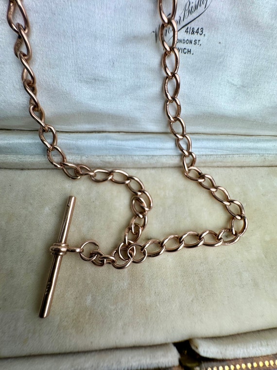 Victorian 9ct rose gold double Albert watch chain 