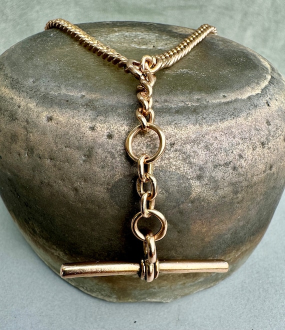 Antique 9ct gold  double Albert chain with free r… - image 3