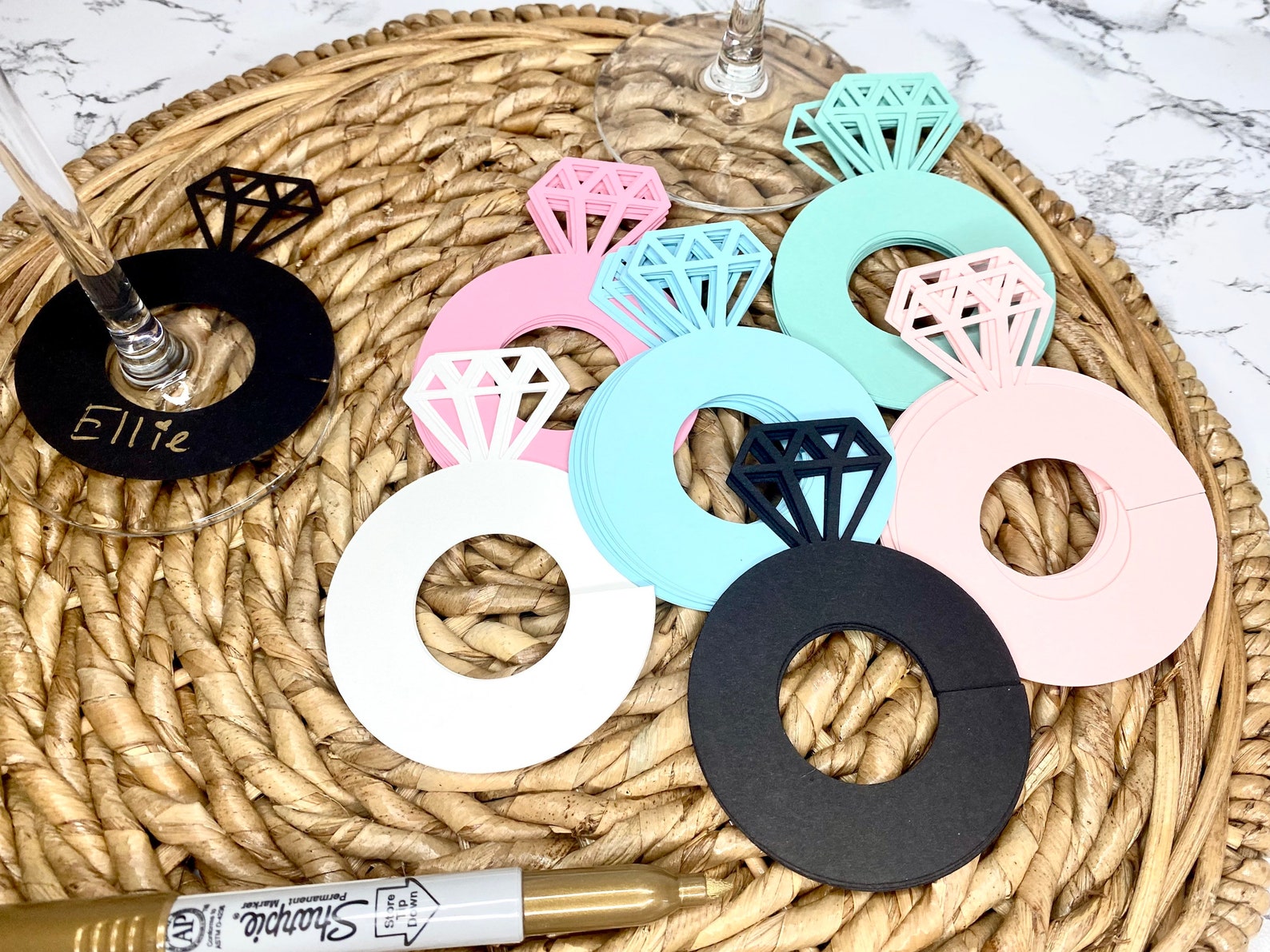 Engagement Diamond Ring Drink Tags Bridal Shower Drink Tags Etsy