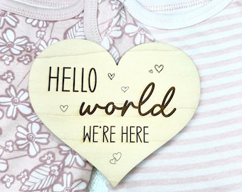 Hello World Baby Sign, Twin Baby Sign, Baby Sign for Hospital Girl, Birth Prop, Newborn Sign, Baby Shower Gift, Baby Photo Prop, Twin Girls