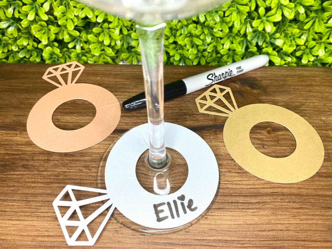 20 Shimmer Diamond Ring Drink Tags, Bridal Shower Drink Tags