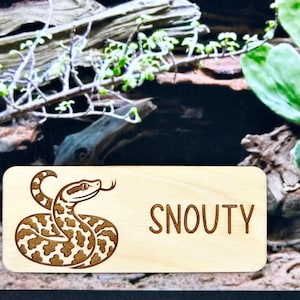 Namnskylt med Hognose-orm, trädekoration till Hognose-tank, personliga tillbehör till Hognose-ormar, namnbricka för reptiler, Hognose-dekor