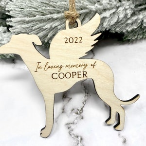 Greyhound Memorial Ornament in jute twine.  Personalization included.