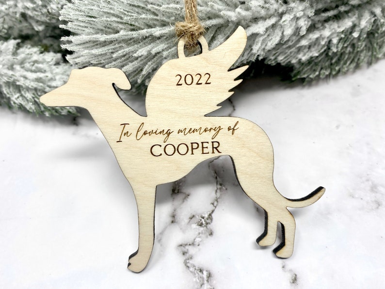 Greyhound Memorial Ornament in jute twine.  Personalization included.