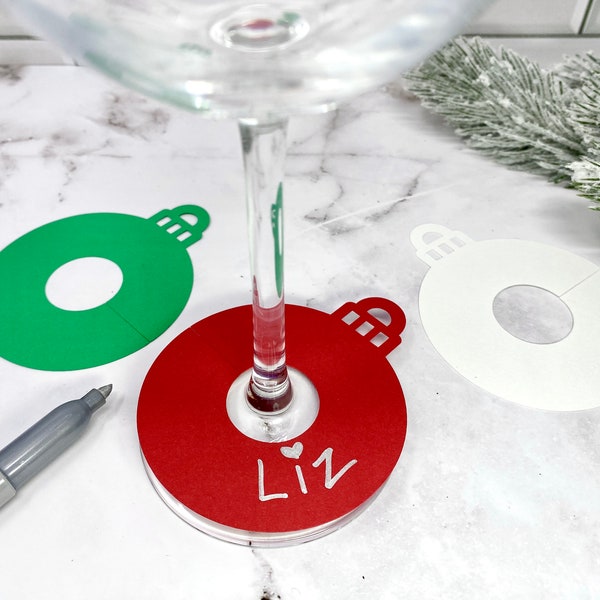 Christmas Drink Tags, Ornament Drink Tags, Wine Glass Tags, Christmas Wine Tag, Christmas Party Decor, Christmas Party Name Tags