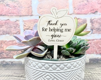 Teacher Plant Stakes, Thank You for Helping Me Grow, Teacher Sign, Wooden Teacher Sign, Teacher Appreciation, Teacher Plant Gift, Wood