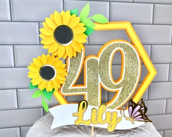 Sunflower Cake Topper, Sunflower Birthday, Sunflower Decorations, Sunflower and Butterfly, Floral Cake Topper, Floral Birthday Cake Topper