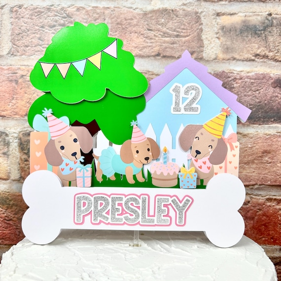 Dachshund Cake Topper, Dachshund Party Decor, Dog Birthday Decoration,  Dachshund Birthday Party, Weiner Dog Party, Personalized