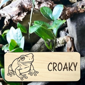 Personalized White Tree Frog Tank Sign, Dumpy Tree Frog Name Tag, Custom Amphibian Tank Decor, Frog Nameplate, Terrarium Accessory, Wood