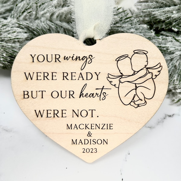 Twin Memorial Ornament, Loss of Twins, Twins Miscarriage Gift, Pregnancy Loss Gift, Your Wings Were Ready But My Heart Was Not