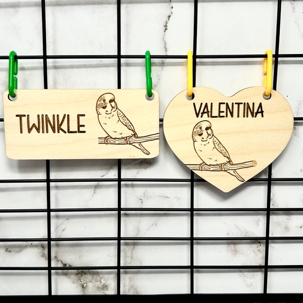 Parakeet Cage Sign, Parakeet Cage Accessories, Parakeet Name Sign, Parakeet Cage Tag, Budgie, Parakeet Crate Name Tag, Cage Decor