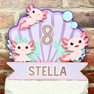 Axolotl Cake Topper, Axolotl Birthday, Axolotl Birthday Decorations, Axolotl Party Decoration, Pink Axolotl, Axolotl Decor, Personalized