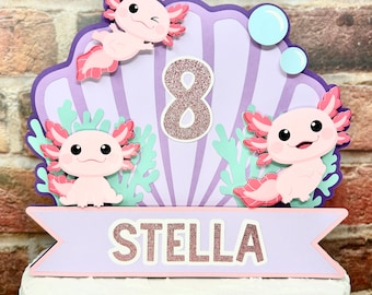 Axolotl Cake Topper, Axolotl Birthday, Axolotl Birthday Decorations, Axolotl Party Decoration, Pink Axolotl, Axolotl Decor, Personalized