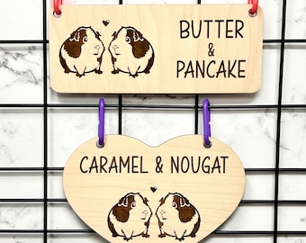 Guinea Pig Cage Sign for Two, Personalized Guinea Pig Name Tag, Custom Cage Nameplate for Guinea Pigs, Indoor Small Pet Cage Decor, Wood