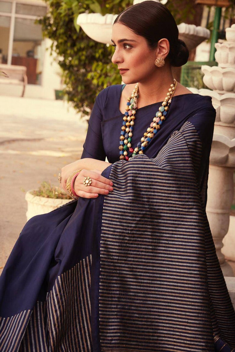 saree dress Blue Kanchipuram Pure silk handloom saree and blouse for women saree indian saree dress for women traditional saree