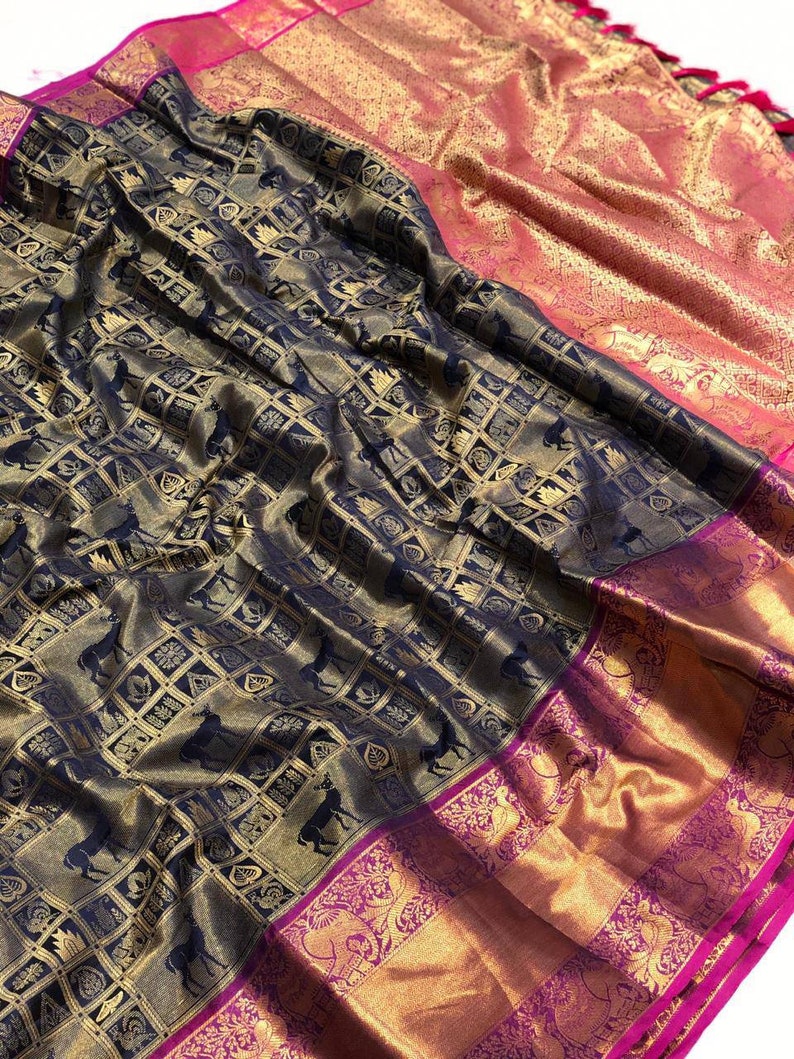 saree dress,dress for women,saris,wedding saree,sari,saris Pure Kanchipuram Silk Saree and blouse for women indian saree blue saree