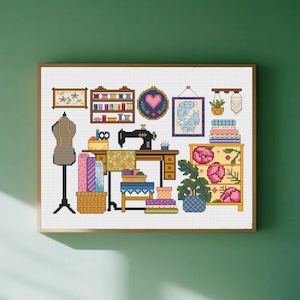 Sewing Room Cross Stitch Pattern Sewing Machine Cross Stitch Pattern Modern Cross Stitch Pattern PDF Pattern